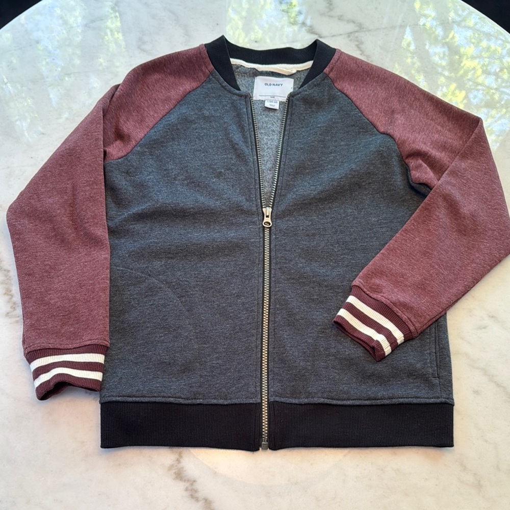 Gray and Burgundy Full Zip Jacket